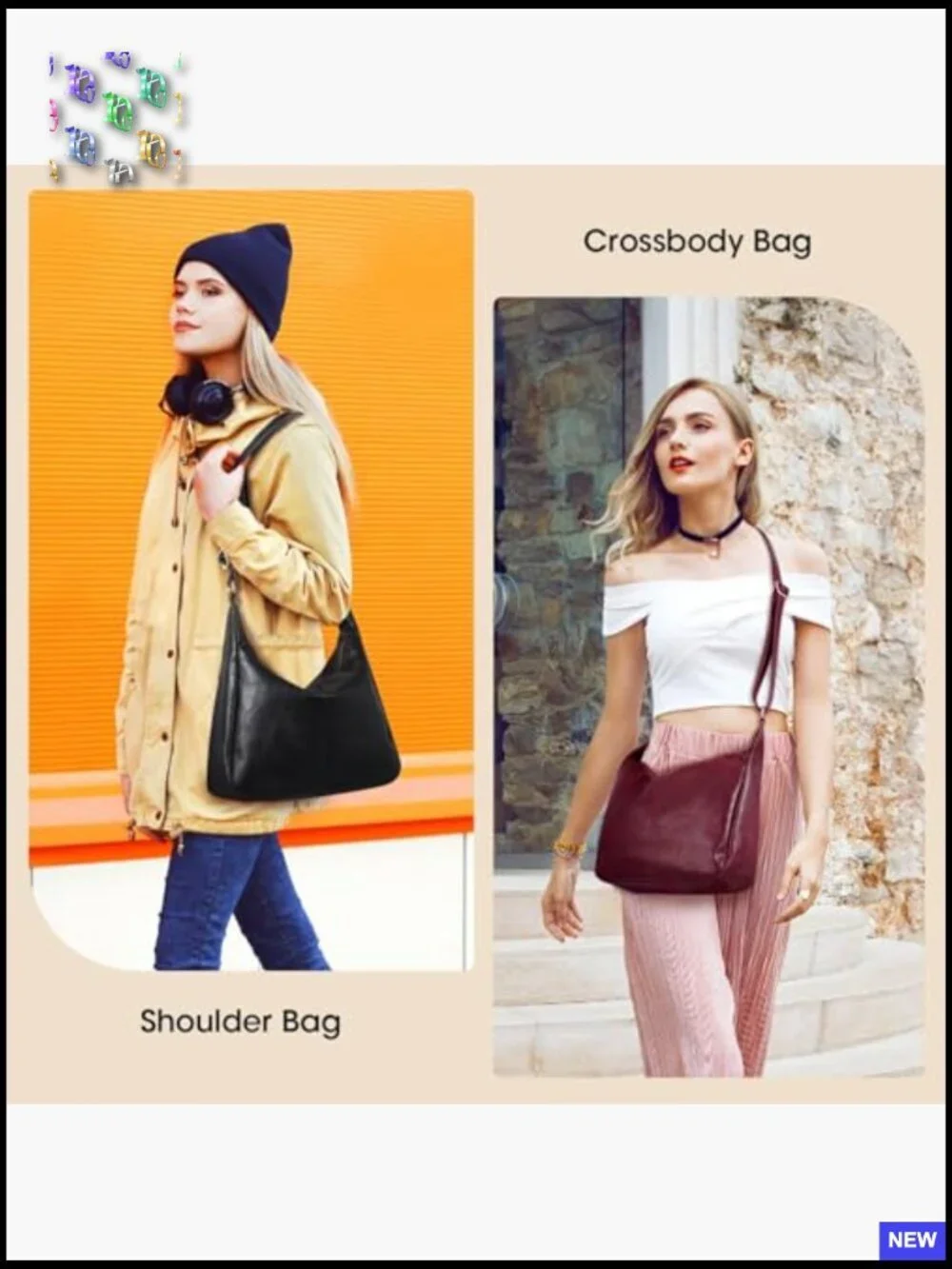 Vegan Leather Hobo Bag Crossbody Slouchy Shoulder Tote Laptop Purse